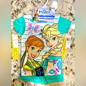 Disney Frozen Little Girls Aqua&Multi Color Snug Fit 4pc Pajama Short Set